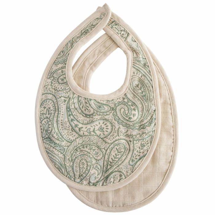 2-Pack Muslin Bib – Green Paisley & Fog Bibs & Burp Cloths