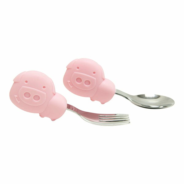 Palm Grasp Spoon & Fork Set – Pink Pig Feed