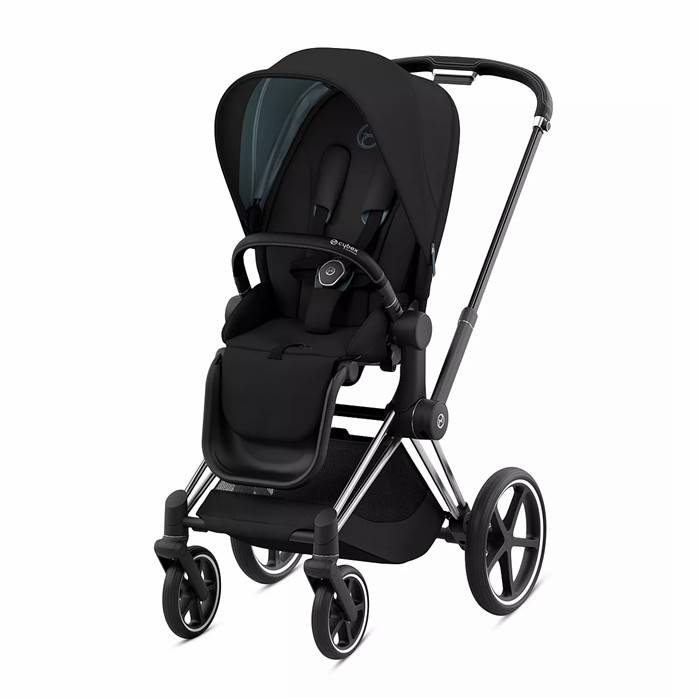 Priam Stroller – Chrome Frame  With Black Details & Deep Black Seat Pack Gear