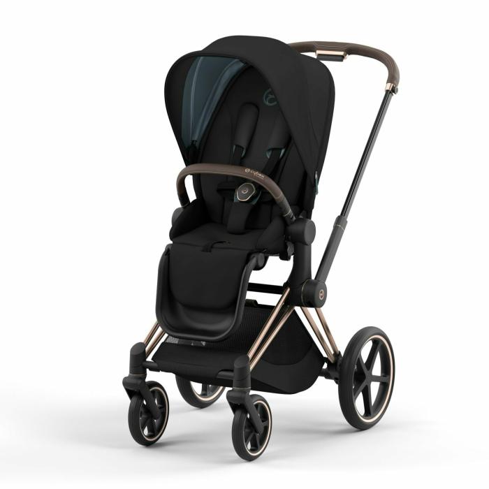 Priam Stroller – Rose Gold Frame & Deep Black Seat Pack Gear