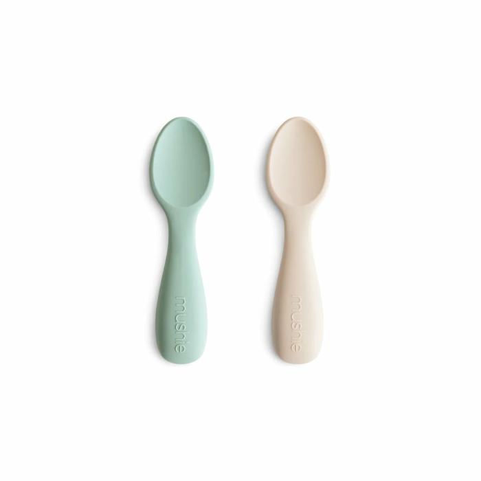 Silicone Toddler Starter Spoons 2-Pack – Cambridge Blue & Shifting Sand Feed