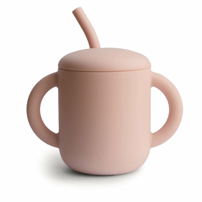 Silicone Training Cup + Straw – Blush Feed